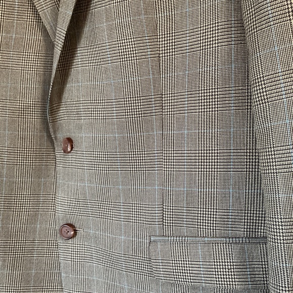 Lauren Ralph Lauren Tan Plaid Blazer with Subtle Blue Stripe, 44 R - Picture 2 of 7